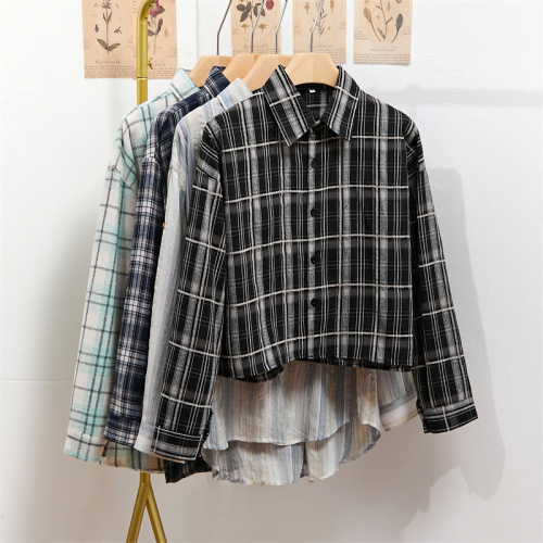 [Real shot] French salt style high-end long-sleeved plaid shirt for women, chic and beautiful short top niche design