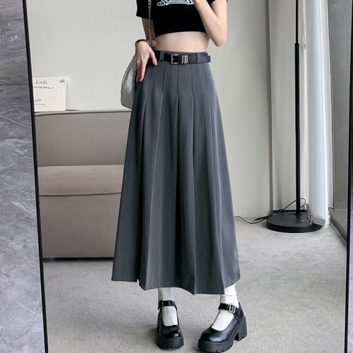 [Original fabric] Small mid-length pleated skirt for women in summer and autumn, high waist, slimming and drapey A-line long skirt