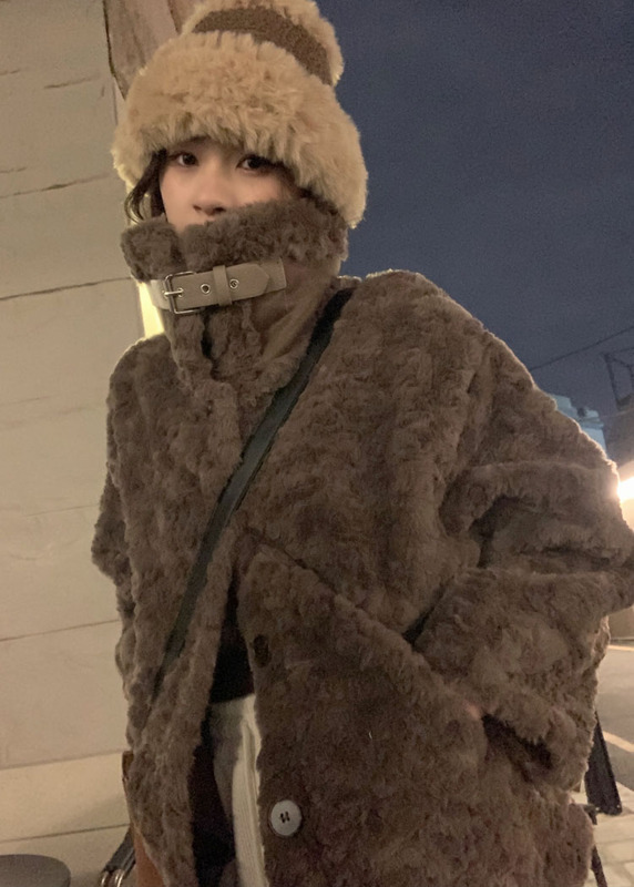 實拍 新款韓版立領復古百搭毛毛外套