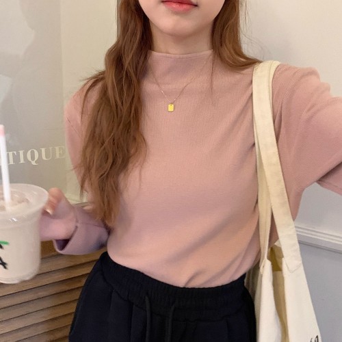 Half turtleneck bottoming sweater  new autumn Korean soft and waxy design niche tops for women