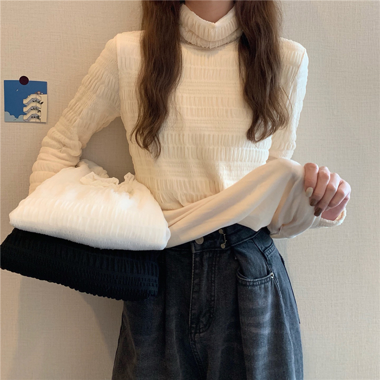 實拍 百搭秋冬加絨蕾絲打底內搭長袖鏤空溫柔洋氣上衣