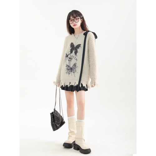 Big sim small sim soft and lazy style bow sweater women's autumn and winter loose pullover lace-up sweater jacket