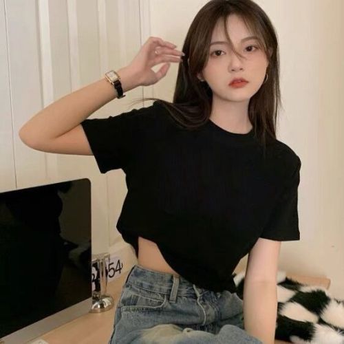 (Do not change) Odell 92 cotton 8 spandex - short-sleeved women's short solid color top versatile solid color T-shirt Yuantong