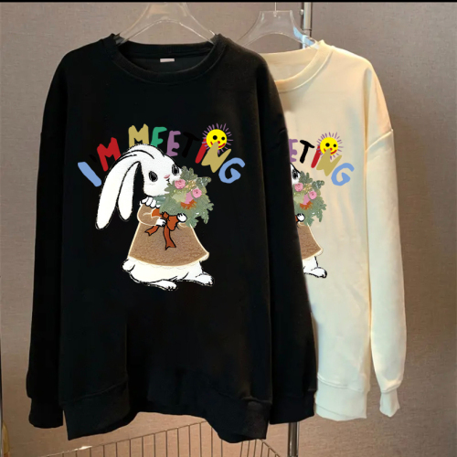 Exclusively for Tmall [Chinese Cotton Composite Silver Fox Velvet] Autumn and Winter Rabbit Print High Quality Round Neck Sweatshirt