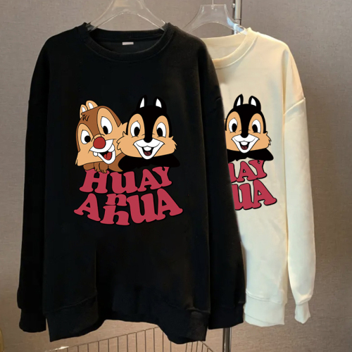 Exclusively for Tmall [Hua Mian Composite Silver Fox Velvet] Autumn and Winter New Cartoon Printed Round Neck Sweatshirt