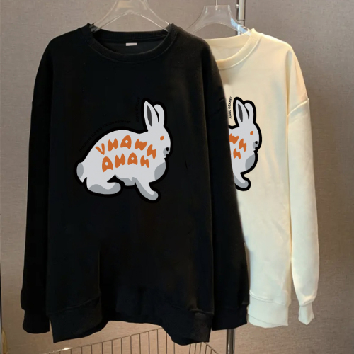 Exclusively for Tmall [Chinese Cotton Composite Silver Fox Velvet] Autumn and Winter New Year Rabbit Print Round Neck Sweatshirt