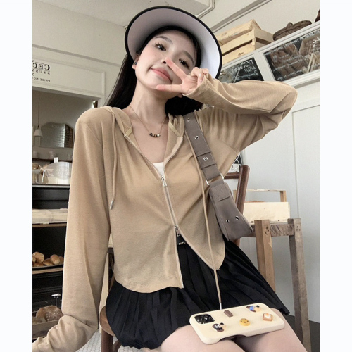 Small thin hooded sun protection cardigan coat for women summer and autumn sweet design casual short top