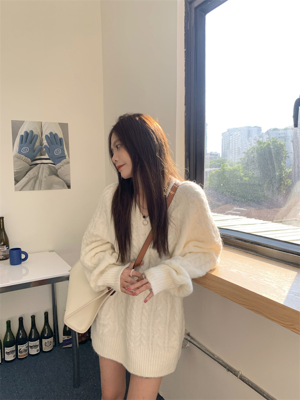 實拍 軟糯絨毛麻花套頭毛衣女冬季韓版寬鬆慵懶風百搭