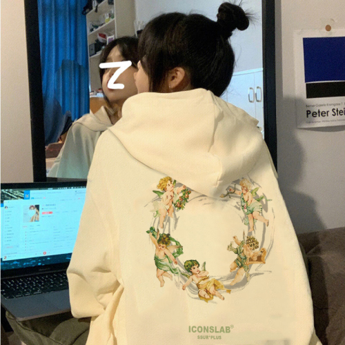 Exclusively for Tmall [Chinese Cotton Composite Silver Fox Velvet] New Autumn and Winter Personalized Printed Hooded Sweatshirt