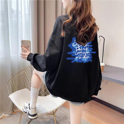 Exclusively for Tmall [Chinese Cotton Composite Silver Fox Velvet] Autumn and Winter Creative Letter Printed Round Neck Sweatshirt