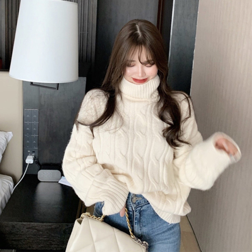 Turtleneck Twist Sweater Women's Pullover Autumn and Winter New Thick Korean Style Loose Knit Sweater with Long Sleeve Top