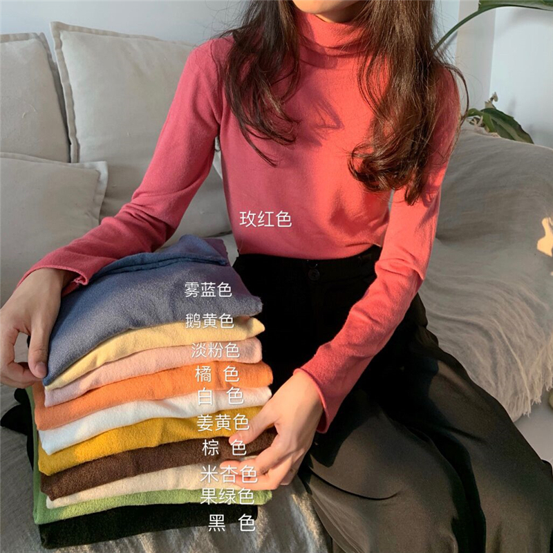 實拍實價 秋冬新款基礎款百搭純色高領厚實包芯紗針織打底衫女