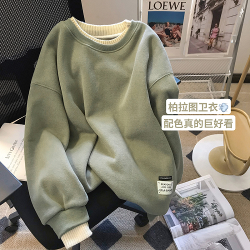 Official picture 420 grams Chinese cotton composite sweatshirt women's autumn and winter velvet thickened round neck embroidered top large size women's clothing