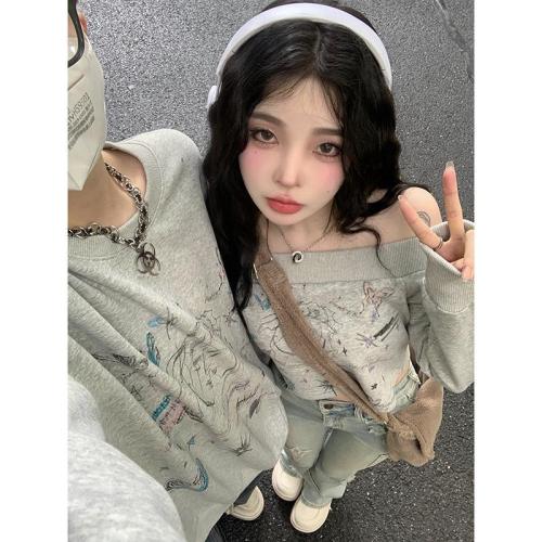 Kitten Love Notes Hand-painted Graffiti Couple Wear Sweater Women's Autumn Korean Style Loose Casual Campus Style Trendy Top