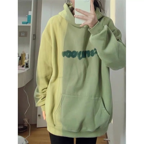 CVC Chinese cotton ball-free American green oversize sweatshirt for women  new autumn and winter loose ins trendy jacket