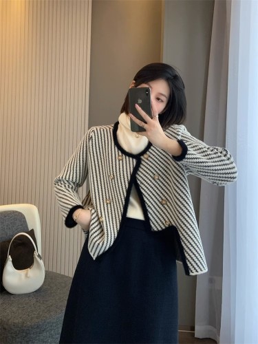 Tmall quality original quality high-end design small fragrance mink wool sweater coat knitted cardigan for women