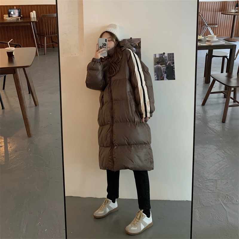 Actual shot Korean style loose slimming mid-length thickened warm hooded cotton-padded student jacket