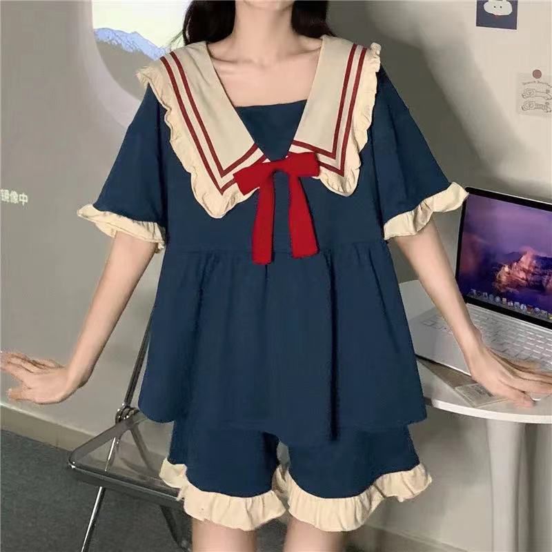 Pajamas, women's summer suits, new women's internet celebrity short-sleeved shorts, student princess style two-piece set, loose home clothes