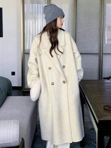 [With Perm] [Large Buttons] [360g] Woolen Coat Women's Autumn and Winter Premium Mid-Length Loose Woolen Coat