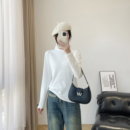 Real shot of half turtleneck bottoming shirt for women  new style plus velvet and thickened German velvet solid color inner long-sleeved top sweater