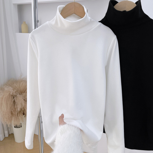 Real shot of half turtleneck bottoming shirt for women  new style plus velvet and thickened German velvet solid color inner long-sleeved top sweater