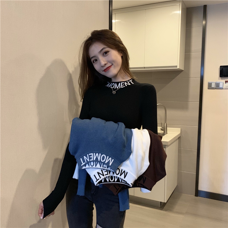 Actual shot of half-turtleneck sweater for women, black bottoming shirt, autumn and winter new slim fit sweater