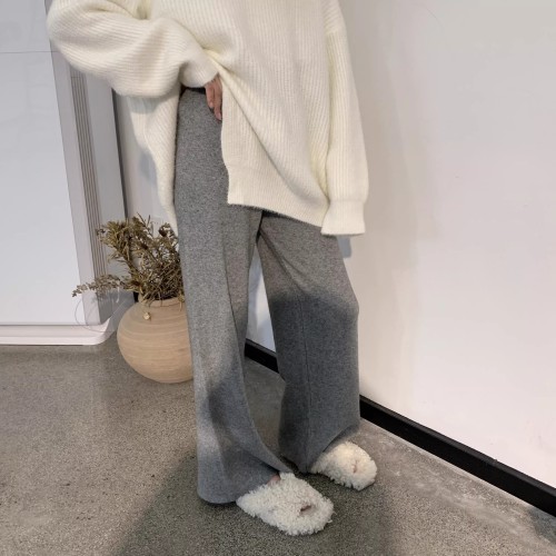 Drapey knitted wide-leg pants for women, autumn and winter high-waisted floor-length pants, loose and casual, thickened wool thread straight long pants