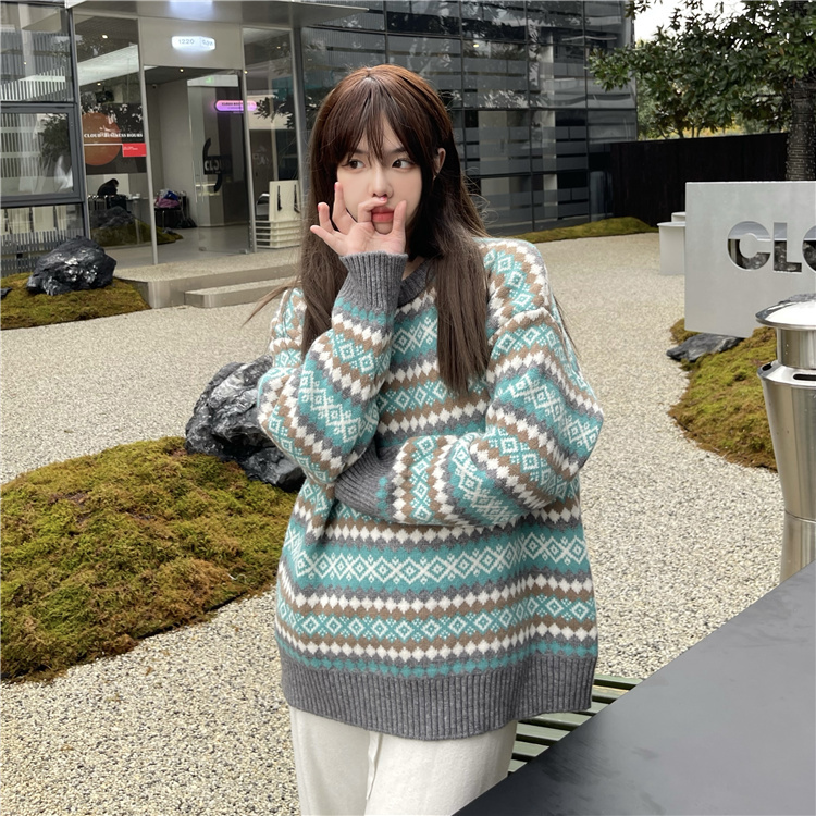 實拍 辣妹網紅同款百搭寬鬆慵懶風套頭毛衣外套潮入