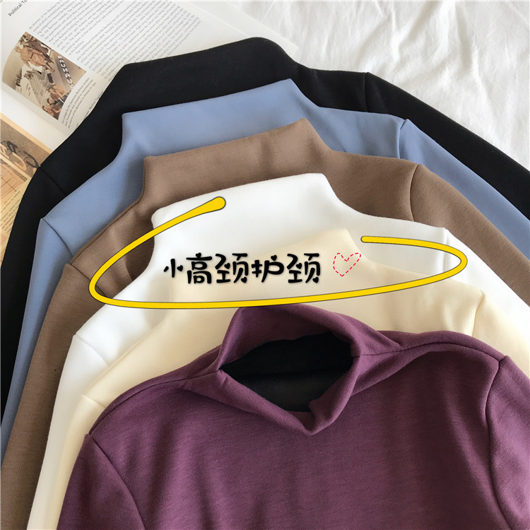 實拍 秋冬加絨加厚秋冬打底長袖修身打底衣上衣潮入
