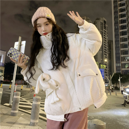A large number of real shots of  winter stand-up collar Korean style loose bunny rabbit thickened warm cotton jacket