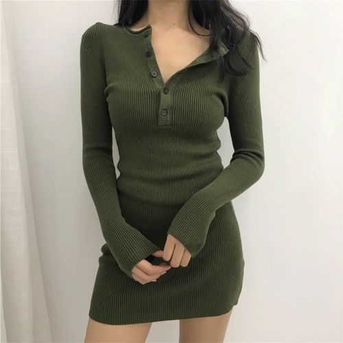 Knitted sweater skirt, short hip-covering slim fit, sexy tight-fitting bottoming shirt, long-sleeved petite dress, autumn and winter