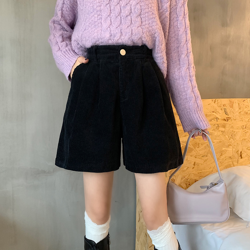 Actual shot of 2023 autumn and winter five-point wide-leg corduroy shorts casual loose semi-elastic waist pants