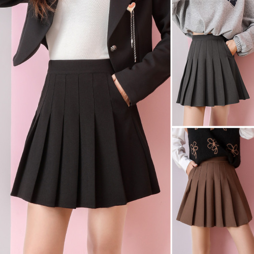 [Fully Elastic] [Thick Style] [Real Pockets] Pleated Skirt Women's Autumn and Winter Elastic High Waist Stretch Short Skirt A-Line Small People