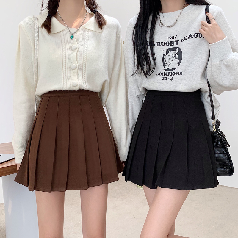 實拍 jk百褶短裙女半身裙高腰A字顯瘦2023新款美拉德毛呢裙子