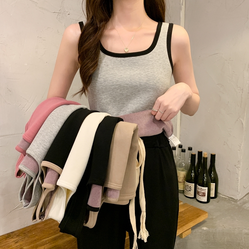實拍 秋冬韓版修身工字型加絨加厚內搭打底無袖背心女上衣
