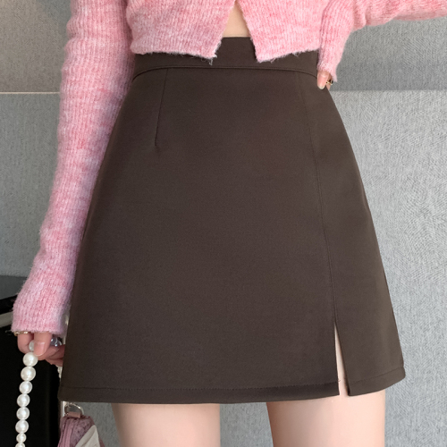 Woolen skirt women's autumn and winter  new Korean version high-waisted slimming one-step skirt hip-covering A-line skirt large size short skirt