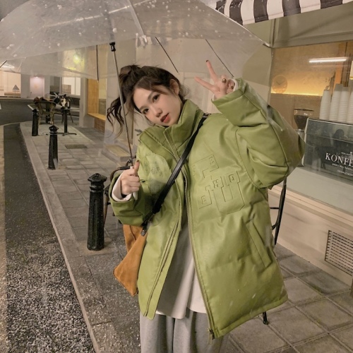 Actual shot ~ Winter stand-up collar steel-printed cotton coat for women Korean style loose and versatile bread coat thickened warm jacket