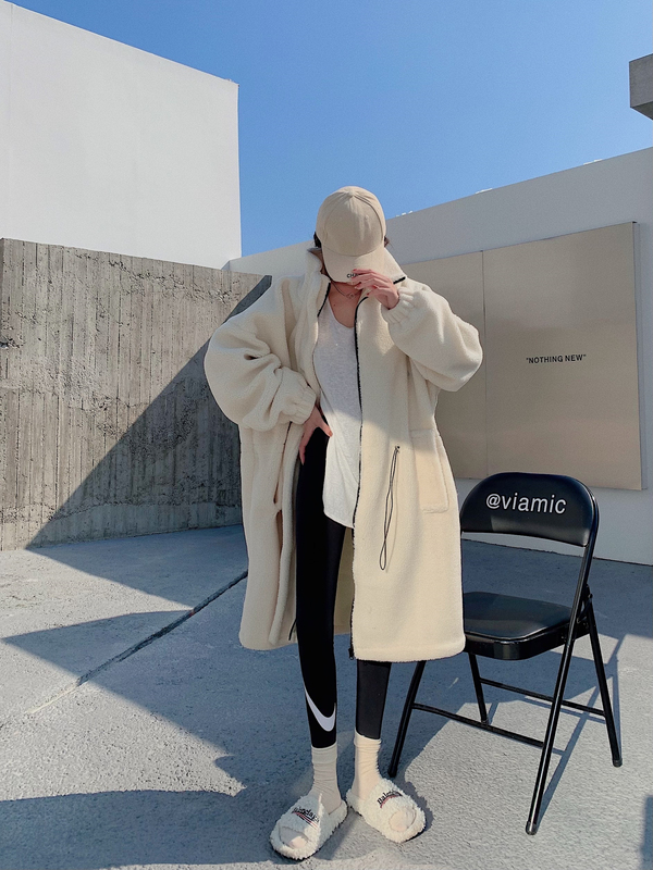 Real shot!  Winter new mid-length imitation lamb wool cotton clothing niche warm coat jacket