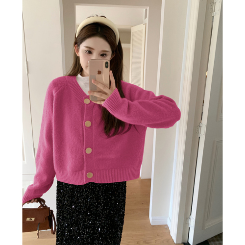 Lazy style solid color long-sleeved sweater for women, new style autumn and winter knitted jacket, slimming top, stylish and covering the flesh