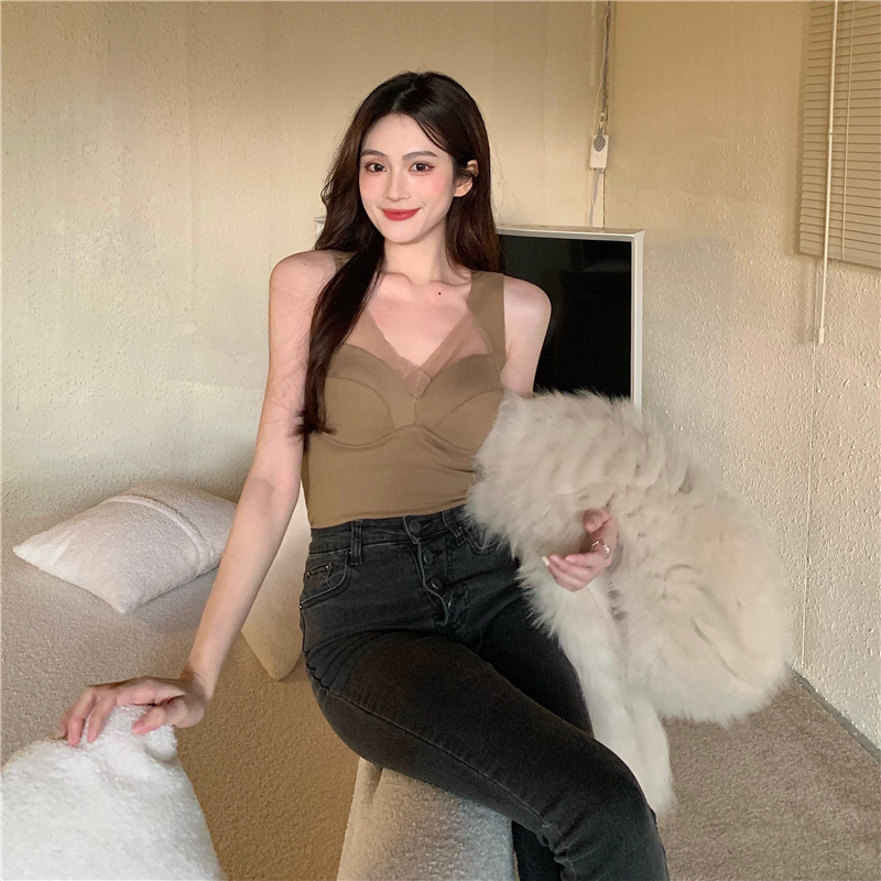 實拍 秋冬德絨磨毛性感帶胸墊無痕美背保暖吊帶背心