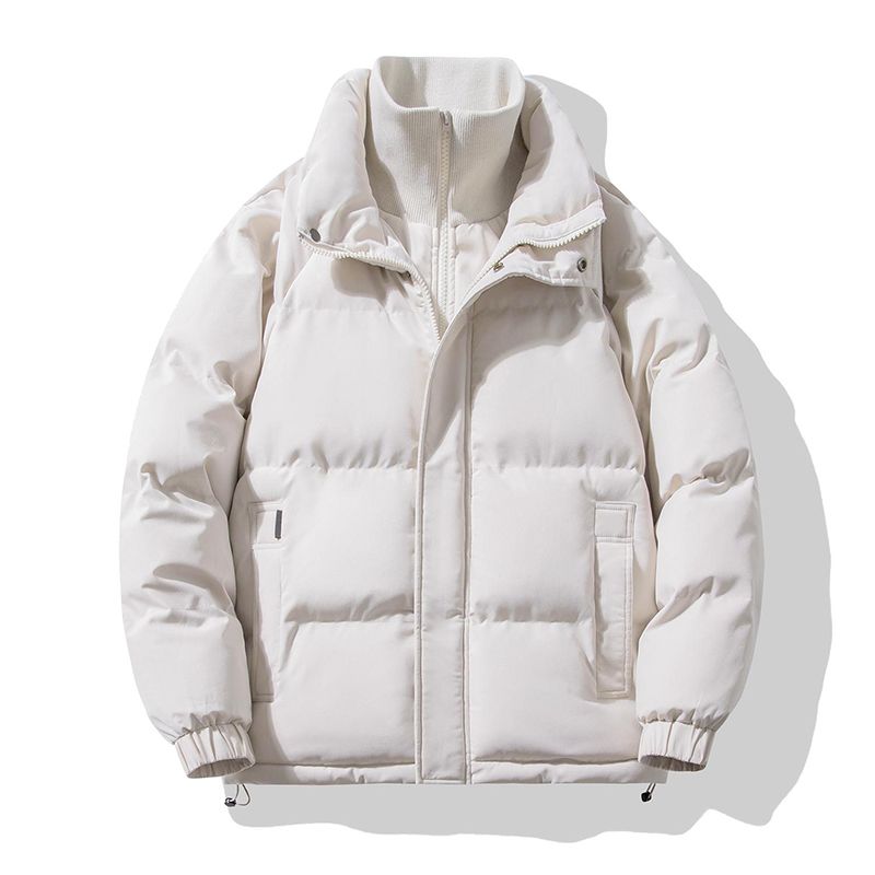 Winter loose casual Korean style stand collar couple versatile tops fake two-piece men's and women's jackets warm cotton clothes trendy