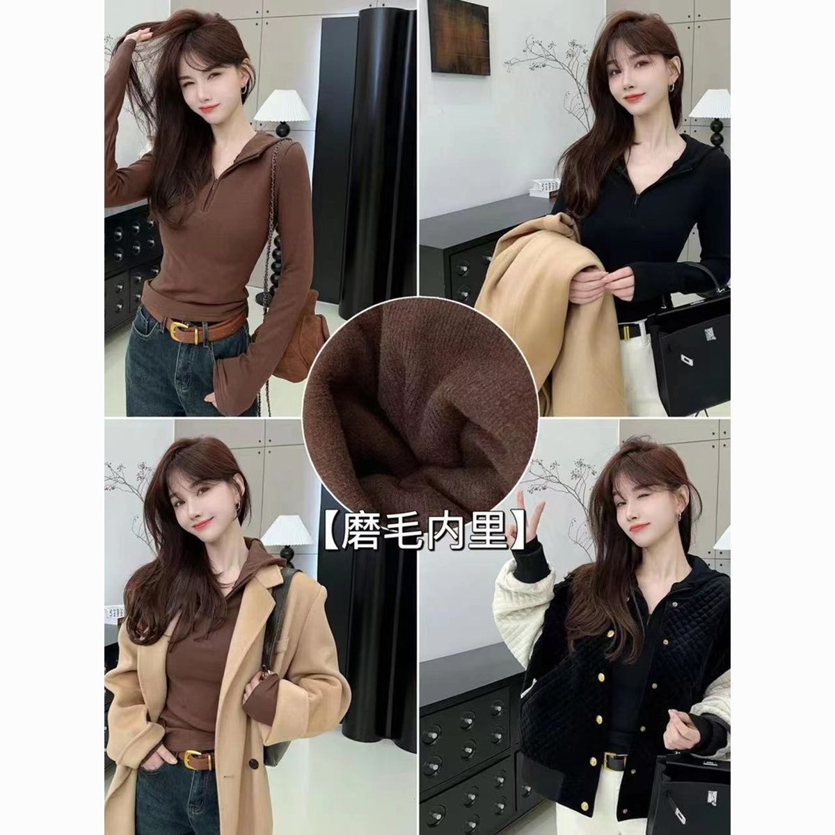 Kaka Women's Official Flagship Authentic American Street Velvet Hooded Sweatshirt T-shirt Slim Bottoming Shirt Top Women
