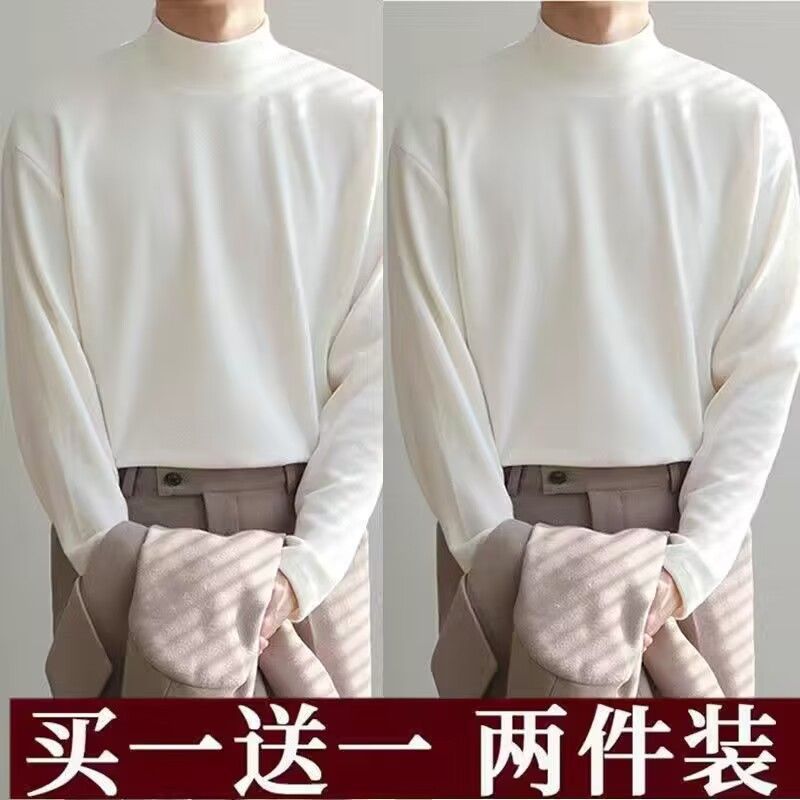 Autumn and winter new style German velvet long-sleeved T-shirt for men, thickened velvet, half turtleneck bottoming shirt, Hong Kong style trendy inner top