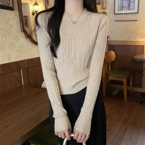 Chic slim fit round neck bottoming shirt for women autumn and winter  new high-end sweater with long-sleeved sweater top