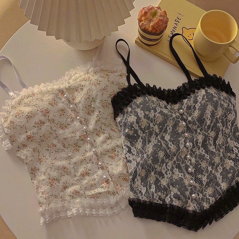 Real shot of sexy lace floral camisole for women, French scheming slim-fitting inner and outer bottoming shirt
