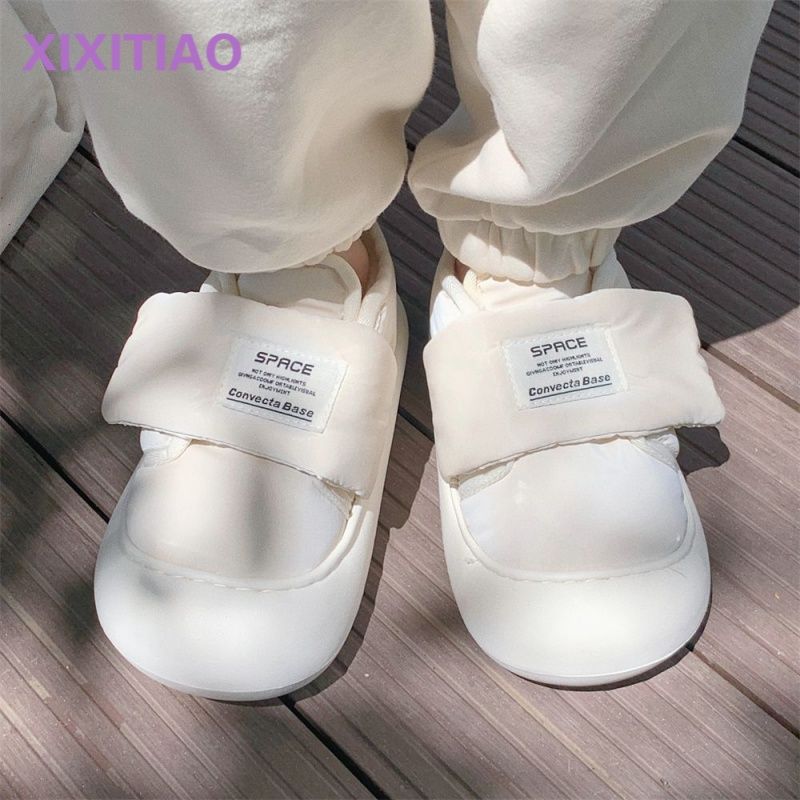 Thin strips Women's winter soft-soled velvet thickened Velcro sneakers outdoor non-slip warm and versatile bread cotton slippers