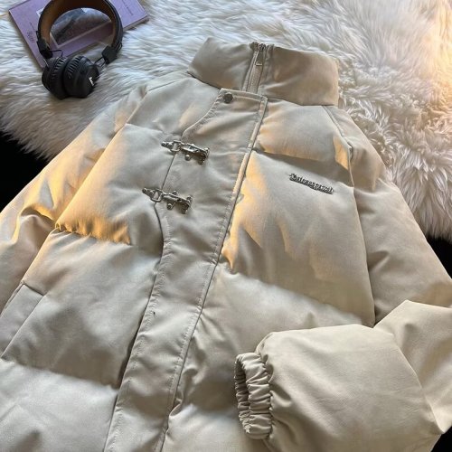 Men's cotton-padded clothes, handsome autumn and winter bread coats, thickened velvet, loose cotton clothes, American trendy brand stand-up collar cotton-padded jackets