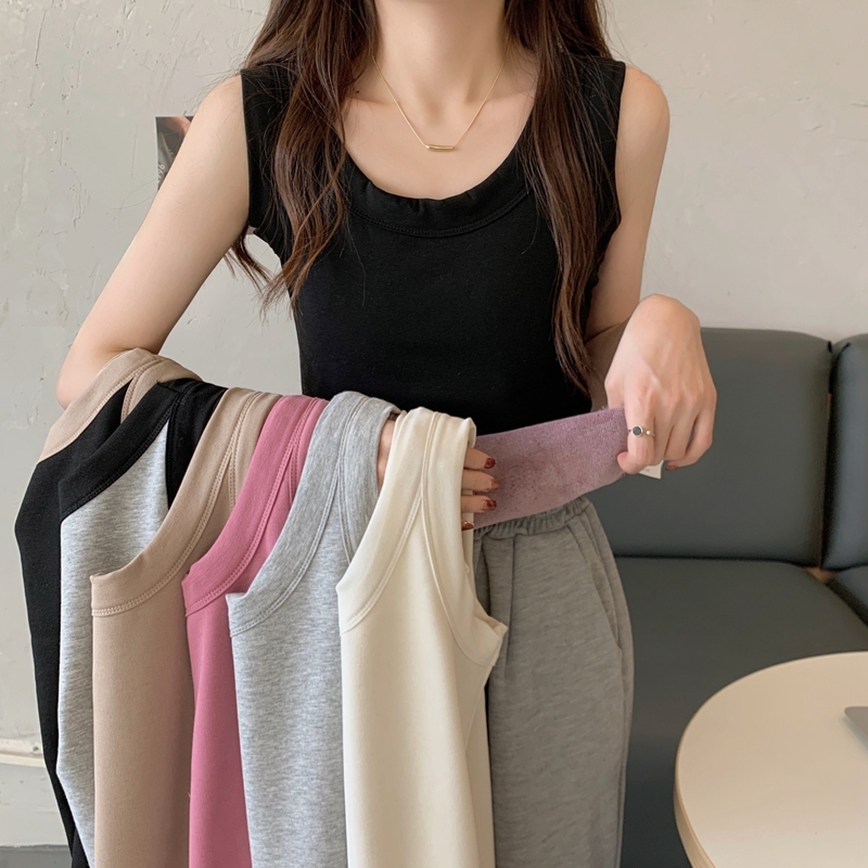 實拍 秋冬韓版修身加絨加厚內搭打底無袖背心女上衣