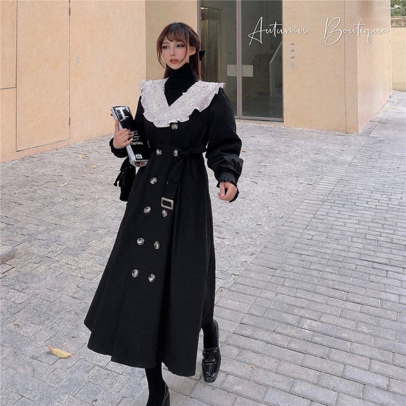 Real shot of autumn and winter new lace lapel mid-length waist-length windbreaker jacket with velvet cotton coat for women