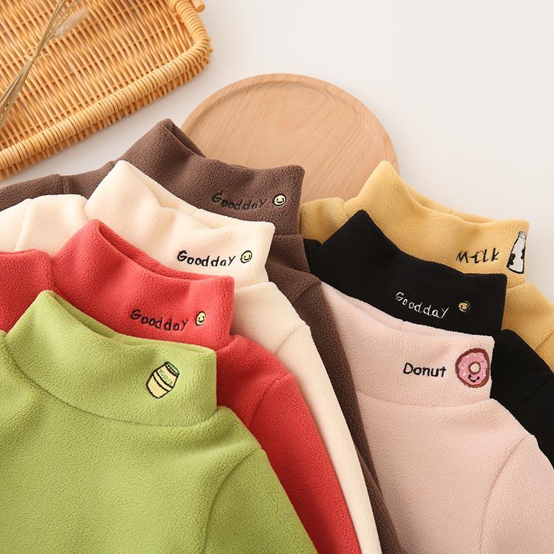 Children's all-in-one velvet bottoming shirt, Western style, thickened winter baby half-high collar warm long-sleeved top for boys and girls
